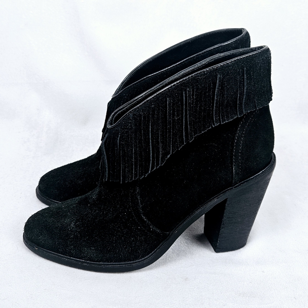 Joie Loren Black Suede Leather Fringe Cowgirl Western Heeled Boots Size …